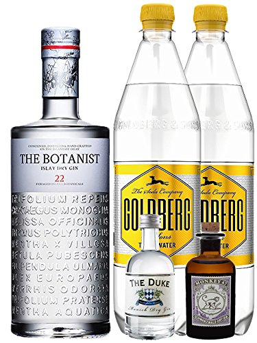 Gin-Set The Botanist Islay Dry Gin 0,7 Liter + The Duke München Dry Gin 5 cl + Monkey 47 Schwarzwald Dry Gin 5 cl MINIATUR + 2 x Goldberg Tonic Water 1,0 Liter von Unbekannt