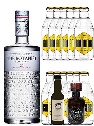 Gin-Set The Botanist Islay Dry Gin 0,7 Liter + Windspiel Premium Dry Gin Deutschland 0,04 Liter + Filliers Premium Dry Gin Belgien 0,05 Liter MINIATUR, 12 x Goldberg Tonic Water 0,2 Liter von Unbekannt