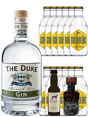 Gin-Set The Duke München Dry BIO Gin 0,7 Liter + Windspiel Premium Dry Gin Deutschland 0,04 Liter + Filliers Premium Dry Gin Belgien 0,05 Liter MINIATUR, 12 x Goldberg Tonic Water 0,2 Liter Gin-Set The Duke München Dry BIO Gin 0,7 Liter + Windspiel Premium Dry Gin Deutschland 0,04 Liter + Filliers Premium Dry Gin Belgien 0,05 Liter MINIATUR, 12 x Goldberg Tonic Water 0,2 Liter von Unbekannt