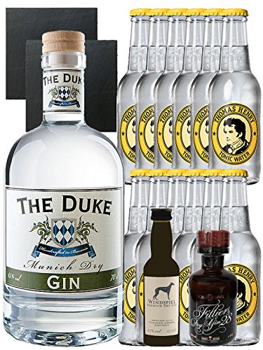 Gin-Set The Duke München Dry BIO Gin 0,7 Liter + Windspiel Premium Dry Gin Deutschland 0,04 Liter + Filliers Premium Dry Gin Belgien 0,05 Liter MINIATUR, 12 x Thomas Henry Tonic Water 0,2 Liter + 2 Schieferuntersetzer quadratisch 9,5 cm Gin-Set The Duke München Dry BIO Gin 0,7 Liter + Windspiel Premium Dry Gin Deutschland 0,04 Liter + Filliers Premium Dry Gin Belgien 0,05 Liter MINIATUR, 12 x Thomas Henry Tonic Water 0,2 Liter + 2 Schieferuntersetzer quadratisch 9,5 cm von Unbekannt