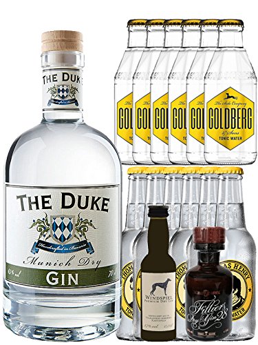 Gin-Set The Duke München Dry BIO Gin 0,7 Liter + Windspiel Premium Dry Gin Deutschland 0,04 Liter + Filliers Premium Dry Gin Belgien 0,05 Liter MINIATUR, 6 x Thomas Henry Tonic Water 0,2 Liter, 6 x Goldberg Tonic Water 0,2 Liter Gin-Set The Duke München Dry BIO Gin 0,7 Liter + Windspiel Premium Dry Gin Deutschland 0,04 Liter + Filliers Premium Dry Gin Belgien 0,05 Liter MINIATUR, 6 x Thomas Henry Tonic Water 0,2 Liter, 6 x Goldberg Tonic Water 0,2 Liter von Unbekannt