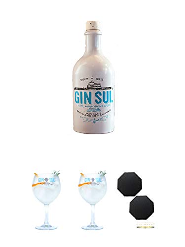 Gin Sul Handcrafted Altona German Dry 0,5 Liter + Gin Sul Copo Ballon Glas 1 Stück + Gin Sul Copo Ballon Glas 1 Stück + Schiefer Glasuntersetzer achteckig 2 x ca. 9,5 cm Durchmesser von Unbekannt