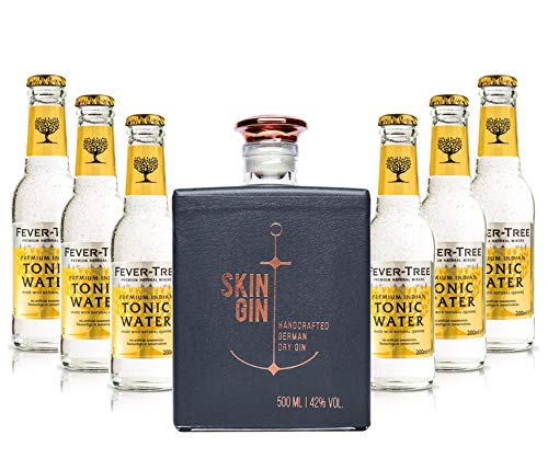 Gin Tonic Set - Skin Gin German Handcrafted Dry Gin 50cl (42% Vol) + 6x Fever Tree Tonic Water 200ml inkl. Pfand MEHRWEG -[Enthält Sulfite] von Unbekannt