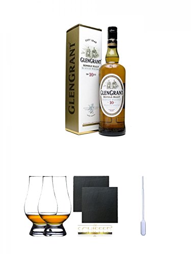 Glen Grant 10 Jahre Single Malt Whisky 0,7 Liter + The Glencairn Glass Whisky Glas Stölzle 2 Stück + Schiefer Glasuntersetzer eckig ca. 9,5 cm Ø 2 Stück + Einweg-Pipette 1 Stück von Unbekannt