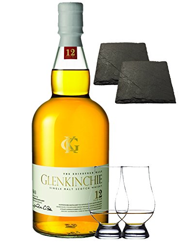 Glenkinchie 12 Jahre Single Malt Whisky 0,7 Liter + 2 Glencairn Gläser + 2 Schieferuntersetzer quadratisch ca. 9,5 cm von Unbekannt