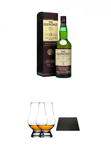 Glenlivet 15 Jahre French Oak Reserve Single Malt Whisky 0,7 Liter + The Glencairn Glass Whisky Glas Stölzle 2 Stück + Käseplatten - 1 er - Set 22 x 16 aus Schiefer für Dinnerpartys und Veranstaltungen von Unbekannt