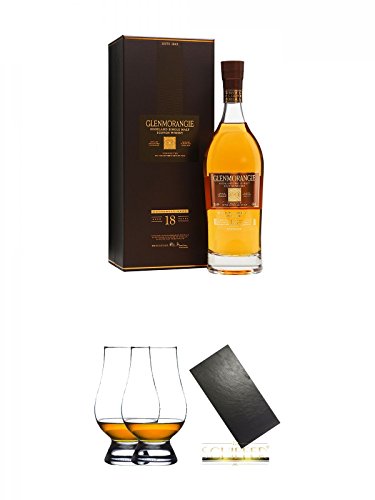 Glenmorangie 18 Jahre Extremely Rare 0,7 Liter + The Glencairn Glass Whisky Glas Stölzle 2 Stück + Buffet-Platte Servierplatte Schieferplatte aus Schiefer 60 x 30 cm schwarz von Unbekannt