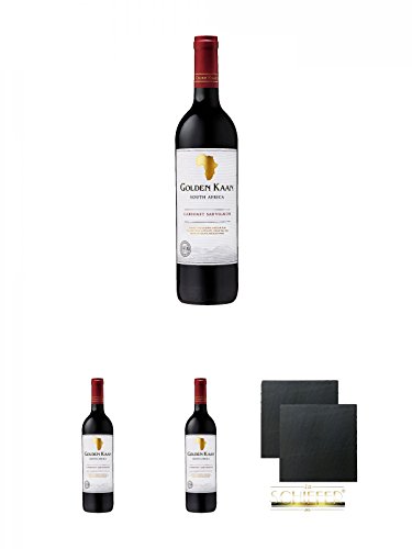 Golden Kaan Cabernet Sauvignon 0,75 Liter + Golden Kaan Cabernet Sauvignon 0,75 Liter + Golden Kaan Cabernet Sauvignon 0,75 Liter + Schiefer Glasuntersetzer eckig ca. 9,5 cm Ø 2 Stück von Unbekannt