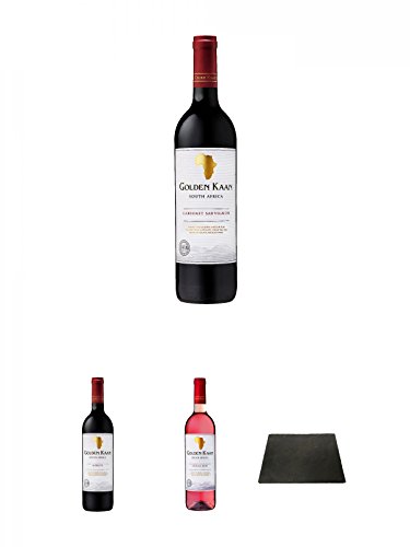 Golden Kaan Cabernet Sauvignon 0,75 Liter + Golden Kaan Merlot 0,75 Liter + Golden Kaan Shiraz Rose 0,75 Liter + Käseplatten - 1 er - Set 22 x 16 aus Schiefer für Dinnerpartys und Veranstaltungen von Unbekannt