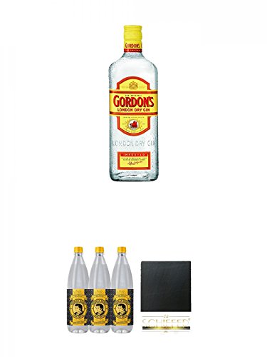 Gordons Dry Gin 0,7 Liter + Thomas Henry Tonic Water 3 x 1,0 Liter + Schiefer Glasuntersetzer eckig ca. 9,5 cm Durchmesser von Unbekannt