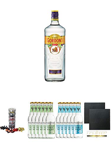 Gordons Dry Gin 1,0 Liter + Gin Flight Gewürze zum Verfeinern von Gin Tonic 1er Pack 1 x 12 Gramm + Fever Tree Elderflower Tonic Water 6 x 0,2 Liter + Fever Tree Mediterranean Tonic Water 6 x 0,2 Liter + Schiefer Glasuntersetzer eckig ca. 9,5 cm Ø 2 Stück Gordons Dry Gin 1,0 Liter + Gin Flight Gewürze zum Verfeinern von Gin Tonic 1er Pack 1 x 12 Gramm + Fever Tree Elderflower Tonic Water 6 x 0,2 Liter + Fever Tree Mediterranean Tonic Water 6 x 0,2 Liter + Schiefer Glasuntersetzer eckig ca. 9,5 cm Ø 2 Stück von Unbekannt