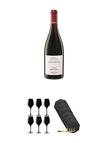 Graacher Himmelreich Pinot Noir trocken 0,7 Liter + Blind Tastinglas für Wein Exquisit 6 Gläser - 1477402 + Schiefer Glasuntersetzer achteckig 6 x ca. 9,5 cm Durchmesser von Unbekannt