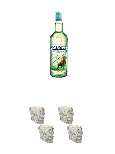 Grasovka Vodka aus Polen 1,0 Liter + Wodka Totenkopf Shotglas 2 Stück + Wodka Totenkopf Shotglas 2 Stück von Unbekannt