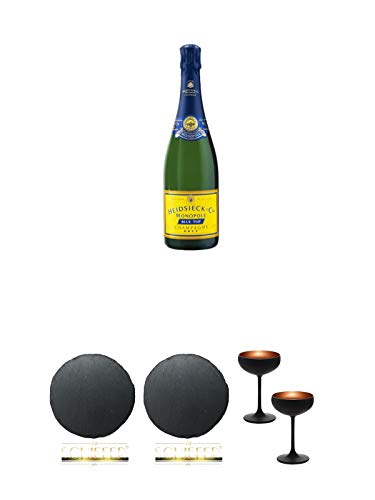Heidsieck & Co Blue Top Monopole Champagner 0,75 Liter + Schiefer Glasuntersetzer RUND ca. 9,5 cm Durchmesser + Schiefer Glasuntersetzer RUND ca. 9,5 cm Durchmesser + Sektschale/Champagnerschale Stölzle 2 Gläser - Olympic Serie MATT-SCHWARZ BRONZE 2739408 Heidsieck & Co Blue Top Monopole Champagner 0,75 Liter + Schiefer Glasuntersetzer RUND ca. 9,5 cm Durchmesser + Schiefer Glasuntersetzer RUND ca. 9,5 cm Durchmesser + Sektschale/Champagnerschale Stölzle 2 Gläser - Olympic Serie MATT-SCHWARZ BRONZE 2739408 von Unbekannt