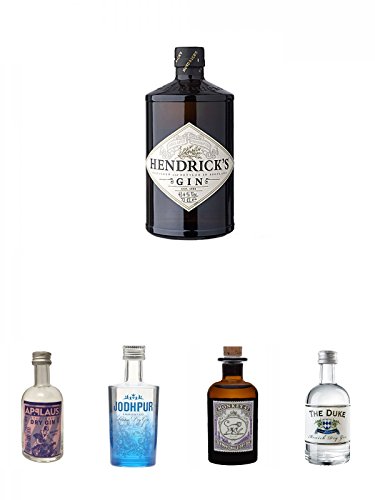 Hendricks Gin Small Batch 5 cl + Applaus Gin Stuttgart Trocken 0,05 Liter Miniatur + Jodhpur Premium London Dry Gin England 0,05 Liter MINI + Monkey 47 Schwarzwald Dry Gin 5 cl MINIATUR + The Duke München Dry Gin Bio 5 cl von Unbekannt