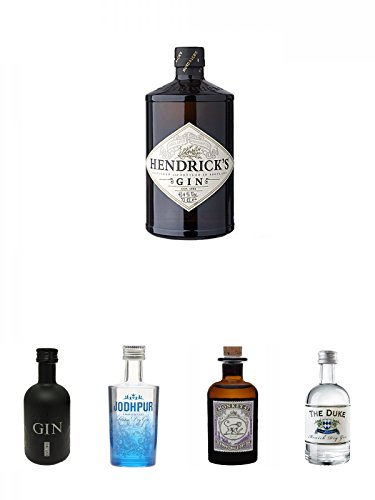 Hendricks Gin Small Batch 5 cl + Black Gin Gansloser Deutschland 0,05 Liter + Jodhpur Premium London Dry Gin England 0,05 Liter MINI + Monkey 47 Schwarzwald Dry Gin 5 cl MINIATUR + The Duke München Dry Gin Bio 5 cl von Unbekannt