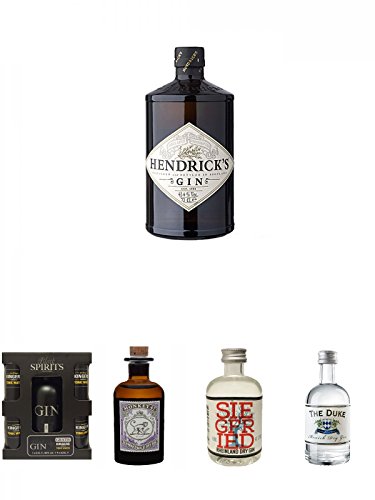 Hendricks Gin Small Batch 5 cl + Black Gin Gansloser Deutschland 0,7 Liter in GP plus 4 Tonic 250 ml + Monkey 47 Schwarzwald Dry Gin 5 cl MINIATUR + Siegfried Rheinland Dry Gin Deutschland 0,04 Liter Miniatur + The Duke München Dry Gin Bio 5 cl von Unbekannt