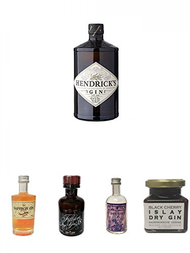 Hendricks Gin Small Batch 5 cl + Boudier Saffron Frankreich Gin 0,05 Liter + Filliers Premium Dry Gin Belgien 0,05 Liter MINIATUR + Applaus Gin Stuttgart Trocken 0,05 Liter Miniatur + Islay Dry Gin Black Cherry Sauerkirsche Marmelade 150 Gramm von Unbekannt