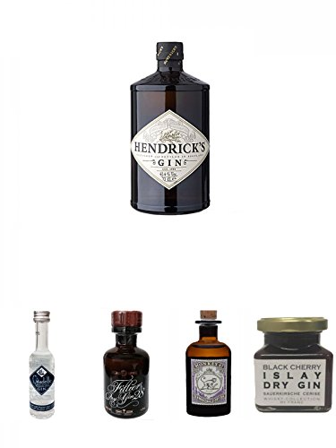 Hendricks Gin Small Batch 5 cl + Citadelle Gin aus Frankreich 5 cl + Filliers Premium Dry Gin Belgien 0,05 Liter MINIATUR + Monkey 47 Schwarzwald Dry Gin 5 cl MINIATUR + Islay Dry Gin Black Cherry Sauerkirsche Marmelade 150 Gramm von Unbekannt