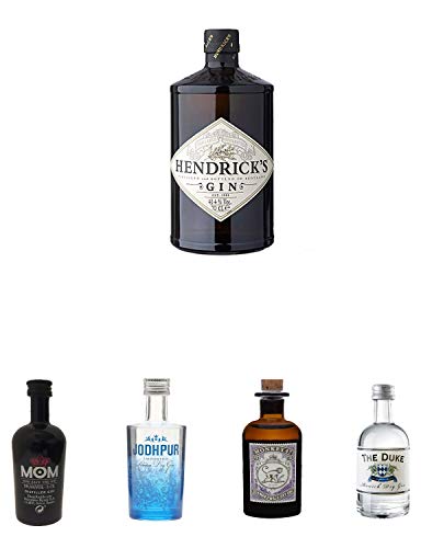 Hendricks Gin Small Batch 5 cl + Mom Gin MINIATUR + Jodhpur Dry Gin MINI + Monkey 47 Schwarzwald Dry Gin MINIATUR + The Duke München Dry Gin Bio 5 cl von Unbekannt