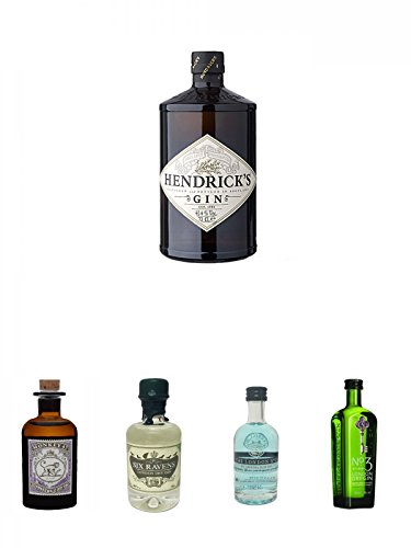 Hendricks Gin Small Batch 5 cl + Monkey 47 Schwarzwald Dry Gin 5 cl MINIATUR + Six Ravens London Dry Gin 46% 0,04 Liter Miniatur + The London No. 1 Gin 5 cl Miniatur + The London No. 3 Gin 0,1 Liter Miniatur von Unbekannt