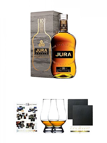 Isle of Jura 10 Jahre Single Malt Whisky 0,7 Liter + Poster The Making of Malt Whisky DIN A1 + The Glencairn Glass Whisky Glas Stölzle 2 Stück + Schiefer Glasuntersetzer eckig ca. 9,5 cm Ø 2 Stück von Unbekannt