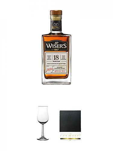 JP Wiser's - 18 - Jahre 40% 0,7 Liter + Whisky Nosing Gläser Kelchglas Bugatti mit Eichstrich 2cl und 4cl 1 Stück + Schiefer Glasuntersetzer eckig ca. 9,5 cm Durchmesser JP Wiser's - 18 - Jahre 40% 0,7 Liter + Whisky Nosing Gläser Kelchglas Bugatti mit Eichstrich 2cl und 4cl 1 Stück + Schiefer Glasuntersetzer eckig ca. 9,5 cm Durchmesser von Unbekannt