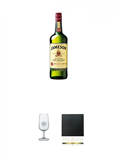 Jameson Irish Whiskey 1,0 Liter + Classic Malt Nosing Glas mit Aufschrift 1 Glas + Schiefer Glasuntersetzer eckig ca. 9,5 cm Durchmesser von Unbekannt