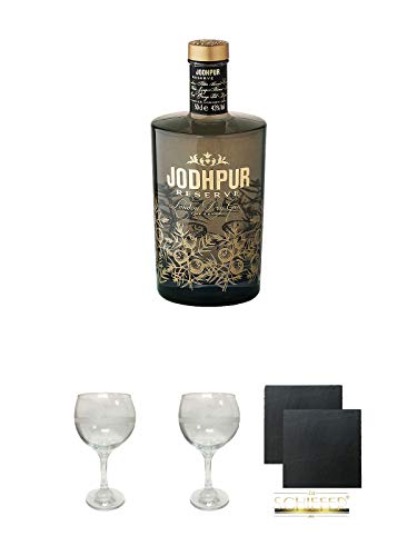 Jodhpur Reserve London Dry Gin England 0,5 Liter + The London Gin No 1 GIN Glas 1 Stück + The London Gin No 1 GIN Glas 1 Stück + Schiefer Glasuntersetzer eckig ca. 9,5 cm Ø 2 Stück von Unbekannt