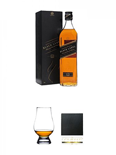 Johnnie Walker 12 Jahre Black Label 0,7 Liter + The Glencairn Glass Whisky Glas Stölzle 1 Stück + Schiefer Glasuntersetzer eckig ca. 9,5 cm Durchmesser von Unbekannt
