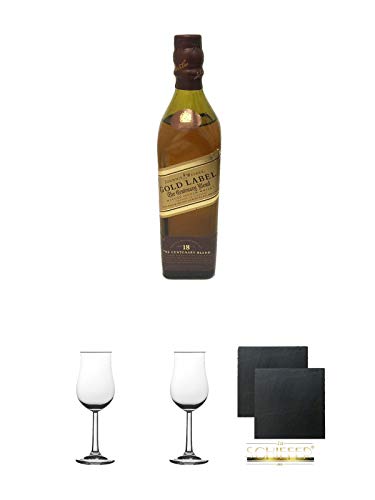 Johnnie Walker 18 Jahre Gold Label 0,20 Liter + 2 Bugatti Nosing Gläser + 2 Schiefer Glasuntersetzer eckig ca. 9,5 cm Ø Johnnie Walker 18 Jahre Gold Label 0,20 Liter + 2 Bugatti Nosing Gläser + 2 Schiefer Glasuntersetzer eckig ca. 9,5 cm Ø von Unbekannt