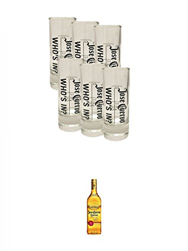 Jose Cuervo"Who is in" Shot Gläser mit 2 und 4cl Eichstrich 6 Stück (lang) + Jose Cuervo Reposado Gold 1,0 Liter von Unbekannt