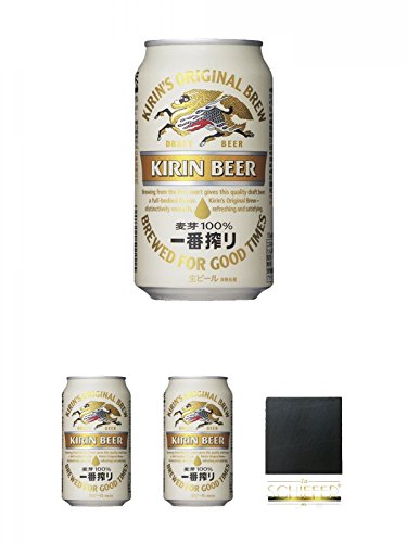 Kirin Ichiban Japan Premium Bier 0,33 Liter in Dose inklusive Dosenpfand + Kirin Ichiban Japan Premium Bier 0,33 Liter in Dose inklusive Dosenpfand + Kirin Ichiban Japan Premium Bier 0,33 Liter in Dose inklusive Dosenpfand + Schiefer Glasuntersetzer eckig von Unbekannt