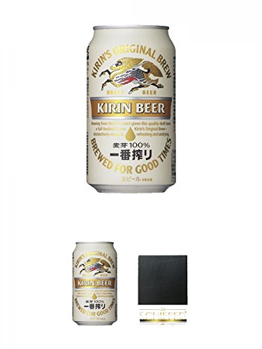Kirin Ichiban Japan Premium Bier 0,33 Liter in Dose inklusive Dosenpfand + Kirin Ichiban Japan Premium Bier 0,33 Liter in Dose inklusive Dosenpfand + Schiefer Glasuntersetzer eckig ca. 9,5 cm Durchmesser von Unbekannt