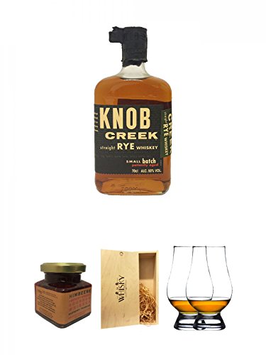Knob Creek RYE Kentucky Straight Bourbon 0,7 Liter + Kentucky Bourbon Himbeer-Marmelade 150 Gramm Glas + 1a Whisky Holzbox für 2 Flaschen mit Schiebedeckel + The Glencairn Glass Whisky Glas Stölzle 2 Stück von Unbekannt