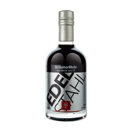 EDELSTAHL Kräuterlikör 1x0,35L | 35% vol. Alk. | aus 23 erlesenen Kräutern | Noten von Anis, Kamille, Karamell, Kümmel | kaffeefarbener Kräuterschnaps | deutscher Premium Kräuter Likör von EDELSTAHL