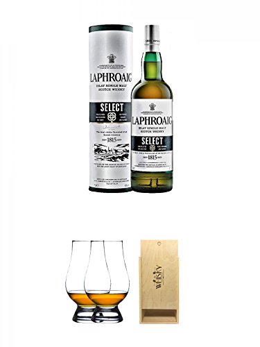 Laphroaig Select Islay Single Malt Whisky 0,7 Liter + The Glencairn Glass Whisky Glas Stölzle 2 Stück + 1a Whisky Holzbox für 2 Flaschen mit Schiebedeckel von Unbekannt