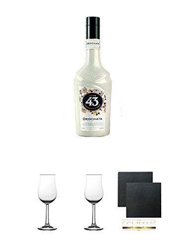 Licor 43 OROCHATA Likör 0,7 Liter + 2 Bugatti Nosing Gläser mit Eichstrich 2cl und 4cl + 2 Schiefer Glasuntersetzer eckig ca. 9,5 cm Ø von Unbekannt