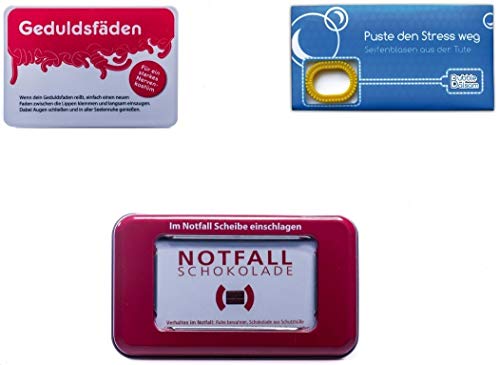 Liebeskummerpillen Anti Stress Notfallpaket (Notfallschokolade, Seifenblasen Puste den Stress weg, Geduldsfäden) von Liebeskummerpillen