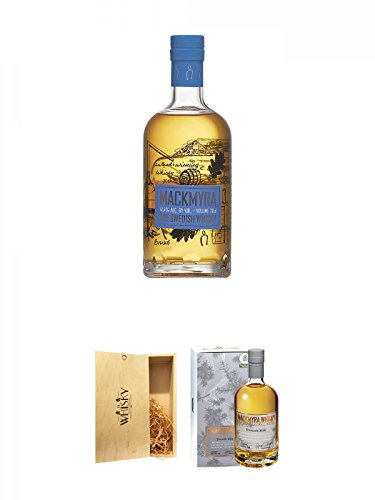 Mackmyra Bruks Svensk Single Malt 0,7 Liter + 1a Whisky Holzbox für 2 Flaschen mit Schiebedeckel + Mackmyra Svens Rök Peated Single Malt 0,5 Liter von Unbekannt