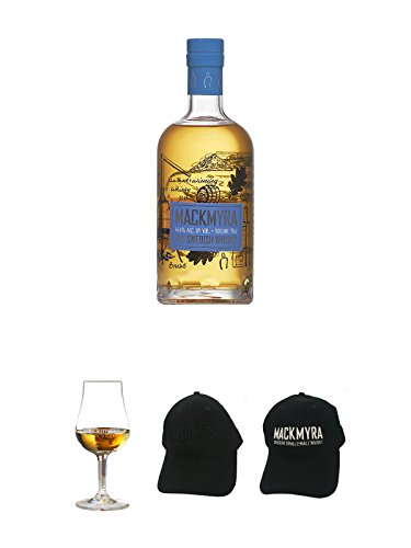 Mackmyra Bruks Svensk Single Malt 0,7 Liter + Mackmyra Whisky Nosing Glas 1 Stück + Mackmyra Basecap schwarz mit schwarzem Logo + Mackmyra Basecap schwarz mit weißem Logo von Unbekannt