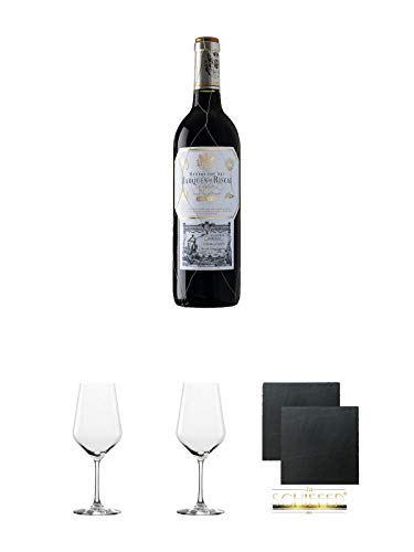 Marqués de Riscal Reserva Rioja DOCa 0,75 Liter + Rotweinglas Stölzle - 3770001 + Rotweinglas Stölzle - 3770001 + Schiefer Glasuntersetzer eckig ca. 9,5 cm Ø 2 Stück von Unbekannt