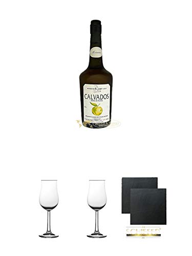 Marquis de Saint-Loup Calvados Selection Pays d'Auge Frankreich 0,7 Liter + 2 Bugatti Nosing Gläser mit Eichstrich 2cl und 4cl + 2 Schiefer Glasuntersetzer eckig ca. 9,5 cm von Unbekannt