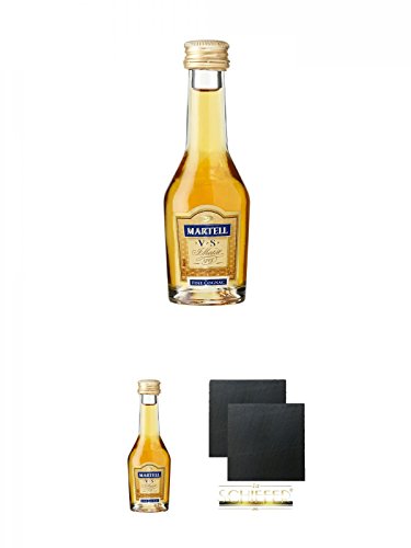 Martell VS Fine de Cognac Frankreich 0,05 Liter MINI + Martell VS Fine de Cognac Frankreich 0,05 Liter MINI + Schiefer Glasuntersetzer eckig ca. 9,5 cm Ø 2 Stück von Unbekannt