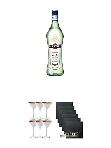 Martini Bianco Vermouth 0,75 Liter + Stölzle Cocktail-und Martiniglas Olympic Serie 6 Gläser - 1408825 + Schiefer Glasuntersetzer eckig 6 x ca. 9,5 cm Durchmesser von Unbekannt