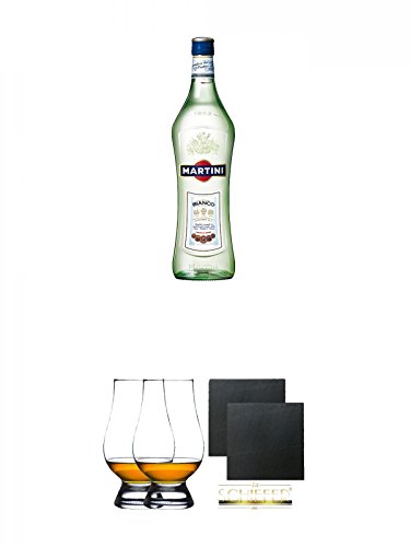 Martini Bianco Vermouth 0,75 Liter + The Glencairn Glas Stölzle 2 Stück + Schiefer Glasuntersetzer eckig ca. 9,5 cm Ø 2 Stück von Unbekannt