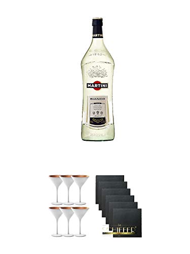Martini Bianco Vermouth 1,5 Liter + Stölzle Cocktail-und Martiniglas Olympic Serie 6 Gläser - 1408825 + Schiefer Glasuntersetzer eckig 6 x ca. 9,5 cm Durchmesser von Unbekannt