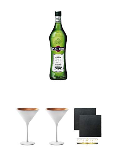 Martini Extra Dry Vermouth 0,75 Liter + Stölzle Cocktail-und Martiniglas Olympic Serie 1 Stück - 1408825 + Stölzle Cocktail-und Martiniglas Olympic Serie 1 Stück - 1408825 + Schiefer Glasuntersetzer eckig ca. 9,5 cm Ø 2 Stück von Unbekannt