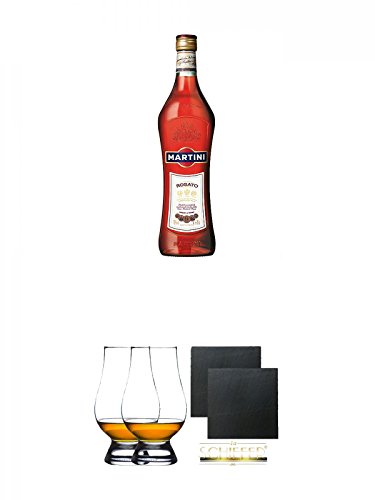 Martini Rosato Vermouth 0,7 Liter + The Glencairn Glas Stölzle 2 Stück + Schiefer Glasuntersetzer eckig ca. 9,5 cm Ø 2 Stück von Unbekannt