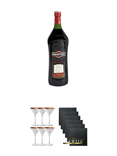 Martini Rosso Vermouth 1,5 Liter + Stölzle Cocktail-und Martiniglas Olympic Serie 6 Gläser - 1408825 + Schiefer Glasuntersetzer eckig 6 x ca. 9,5 cm Durchmesser von Unbekannt
